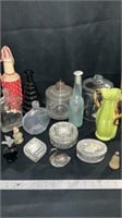 Various pieces of glassware,  canisters, vase,