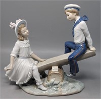 1980's LLADRO #1255 Seesaw Boy and Girl Porcelain