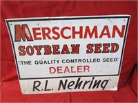 Merschaman Soybean seed dealer metal  sign.