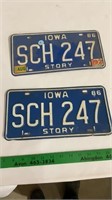 Iowa license plate 86 matching set.
