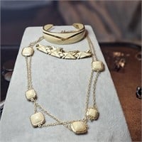 Cream & Gold Tone Enamel Bracelets & Necklace