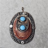 Navajo Turquoise & Silver Necklace Pendant LARGE