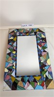 MOSAIC GLASS AND WOOD MIRROR - RESERVE $20