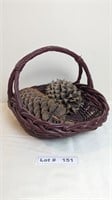 HEAVY WICKER BASKET AND LARGE PINE CONES