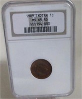 1909 INDIAN HEAD PENNY NGC MS65 RD RED