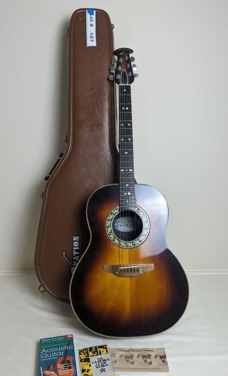 OVATIONS 1621 ELECTRIC AUCUSTIC GUITAR WITH CASE,