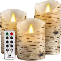Flickering Set of 4 5" 6 Birch Bark Battery Candle