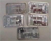 5- TRI-STATE REF. CO 1 OZT .999 SILVER BARS