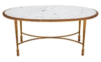 Jansen Style Oval Marble Gilt Metal Low Table