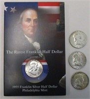 4-1955 FRANKLIN SILVER HALF DOLLARS