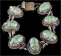 LARGE Silver Egyptian Revival Scarab Braclet