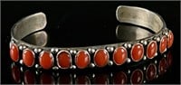 L. Ganada Sterling & Coral Navajo Silver Bracelet