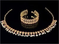 18k SOLID Gold Ruby Pearl Bracelet Necklace 60 DWT