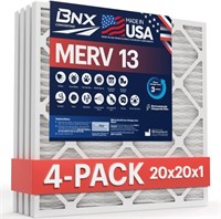 C7595  BNX 20x20x1 MERV 13 Air Filter 4 Pack, USA