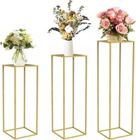 C7596  Gold Metal Plant Stand 3 Pcs, Tall Cylinder