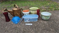 VINTAGE SAVORY 10 WATERING CAN AND PLANTERS - RESE