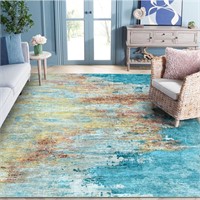 $160  8x10ft Abstract Rug, Yellow/Blue, Non Slip