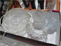 BOX OF CRYSTAL PLATE, BOWL CANDY DISH MISC