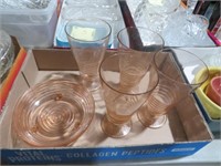 COLL OF PINK DEPRESSION GLASSES & A BOWL