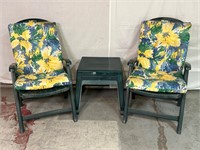 Plastic Patio Chairs w/ Cushions & 3 End Tables