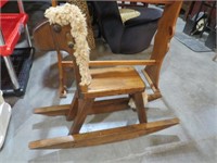 WOODEN ROCKING HORSE WITH RUG MANE & TAIL
