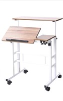 DlandHome Adjustable Rolling Desk, Oak