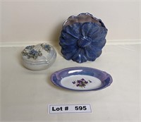 PORCELAIN TRINKET BOX, PLANTER AND SMALL DISH