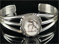 M. Spencer Navajo Sterling & Wite Buffalo Bracelet