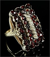 14k Gold Garnet and Seed Pearl Cocktail Ring