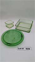 VINTAGE GREEN DE[RESSION GLASS FRIDGIE DISHES AND