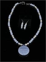 Sterling Silver and Blue Lace Agate  Necklace Set