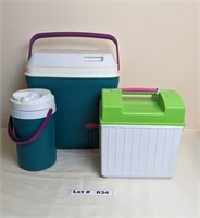 RUBBERMAID ICE CHEST AND THERMOS AND SMALLER ICE C