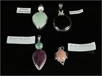 Lot of Natural Stone and Sterling Silver Pendants