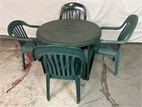 Green Plastic Patio Table with Four Chairs