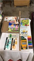 Washable markers, book, home run game, scissors