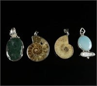 Necklace Silver Pendant lot Moss Agate Ammonite