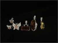 4 Sterling Amber Jewelry lot