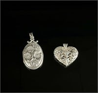 Sterling Silver Locket and Heart Pendants