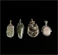 4 Natural Gemstone Silver Pendants