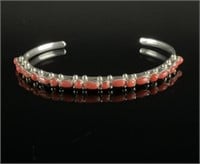 Sterling Silver Coral Petit Point Cuff Bracelet