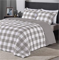 FM7668  downluxe Plaid Comforter Set, Grey/White,
