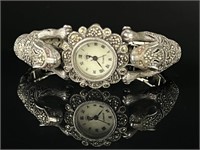 1950's Sterling & Marcasite Double Tiger Watch