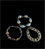 3 Sterling Bracelet Lot Nakai E. Pete & Onyx