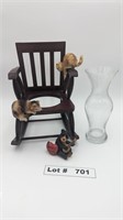 WOODEN PLANT STAND ROCKING CHAIR, VASE, AND SECOND