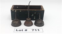 3 ANTIQUE OIL CANS AND MEL-O-BIT BOX