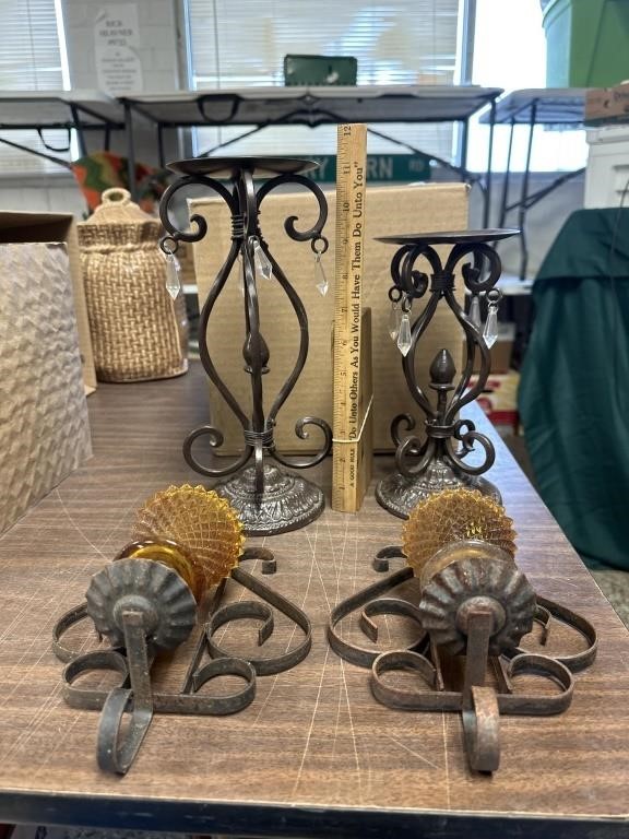 2 hanging candle holders and 2 standing holders