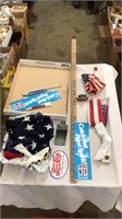 American flags, bottle opener, pepsi stickers
