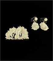 Mother of Pearl Horse Brooch and Earrings