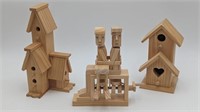 WOODEN BIRD HOUSES AND KISSING COUPLE