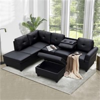 Evedy Sectional, L-Shaped Storage Ottoman/2 Cup